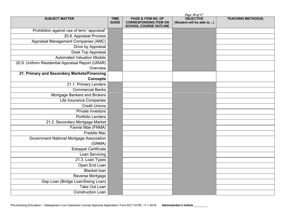 Form ED-110-PE Pre-licensing Education - Salesperson Live Classroom Certificate of Course Approval Application - Arizona, Page 32