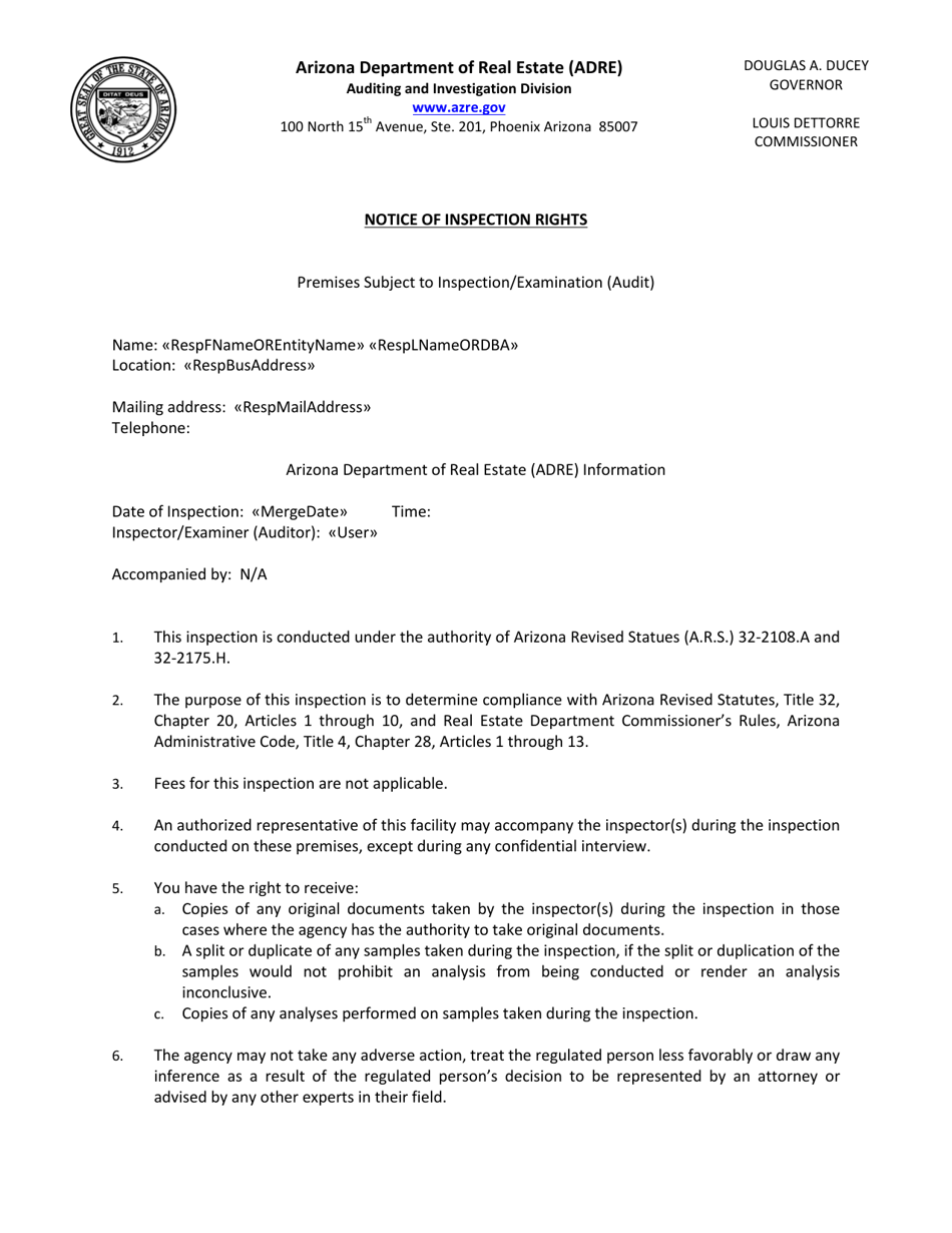 Notice of Inspection Rights - Arizona, Page 1