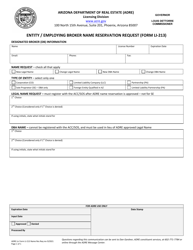 Form LI-213 &quot;Entity/Employing Broker Name Reservation Request&quot; - Arizona