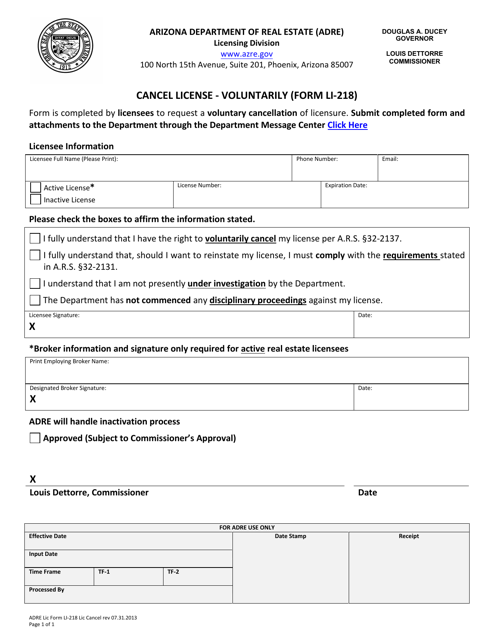 Form LI-218  Printable Pdf