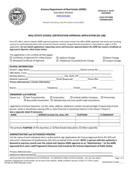 Form ED-100 &quot;Real Estate School Certification Approval Application&quot; - Arizona
