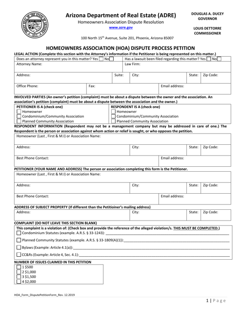 Homeowners Association (Hoa) Dispute Process Petition - Arizona Download Pdf
