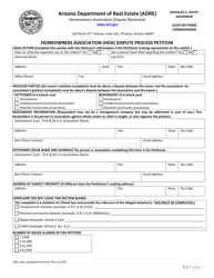 Homeowners Association (Hoa) Dispute Process Petition - Arizona