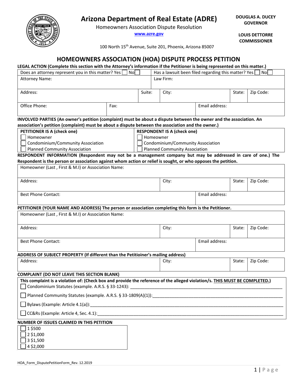 Homeowners Association (Hoa) Dispute Process Petition - Arizona, Page 1
