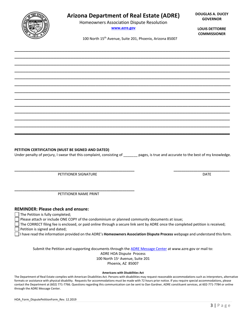 Homeowners Association (Hoa) Dispute Process Petition - Arizona, Page 3