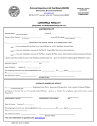 Form COM-101 &quot;Compliance Affidavit (Respondent and Broker Notarized)&quot; - Arizona