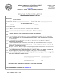 Form COM-302 &quot;Compliance - Practice Monitor Acceptance (Designated Broker's Signature)&quot; - Arizona