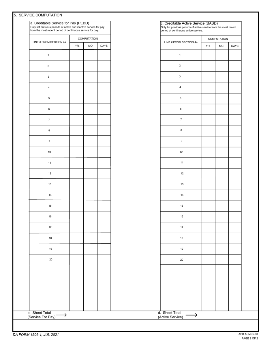 DA Form 1506-1 - Fill Out, Sign Online and Download Fillable PDF ...