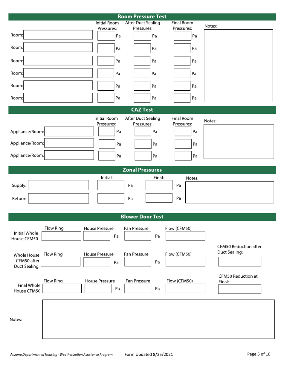 Residential Diagnostic Evaluation - Weatherization Assistance Program - Arizona, Page 5