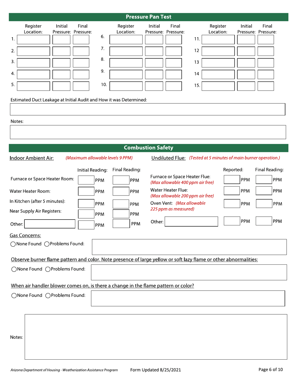 Residential Diagnostic Evaluation - Weatherization Assistance Program - Arizona, Page 6