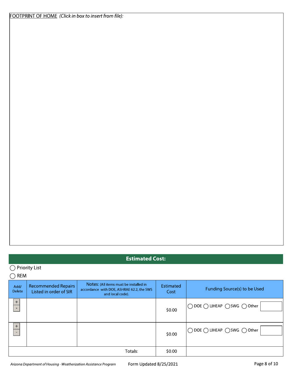 Residential Diagnostic Evaluation - Weatherization Assistance Program - Arizona, Page 8