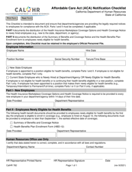 Form CALHR782 &quot;Affordable Care Act (ACA) Notification Checklist&quot; - California