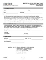 Form CALHR902 &quot;Qualified Reservist Distribution (Qrd) Request&quot; - California