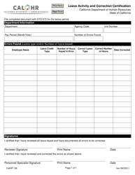 Form CALHR139 &quot;Leave Activity and Correction Certification&quot; - California