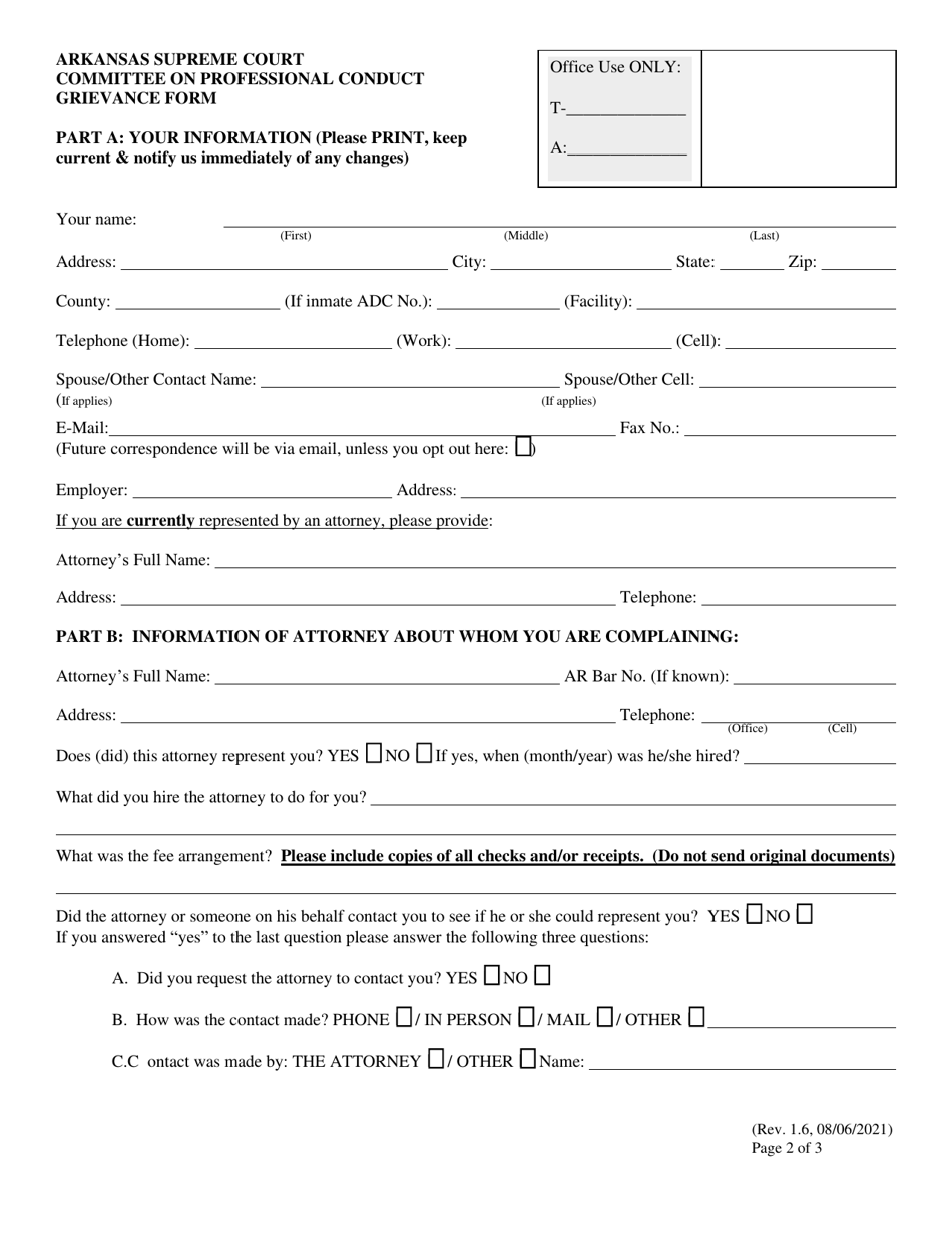 Arkansas Grievance Form Download Fillable PDF | Templateroller