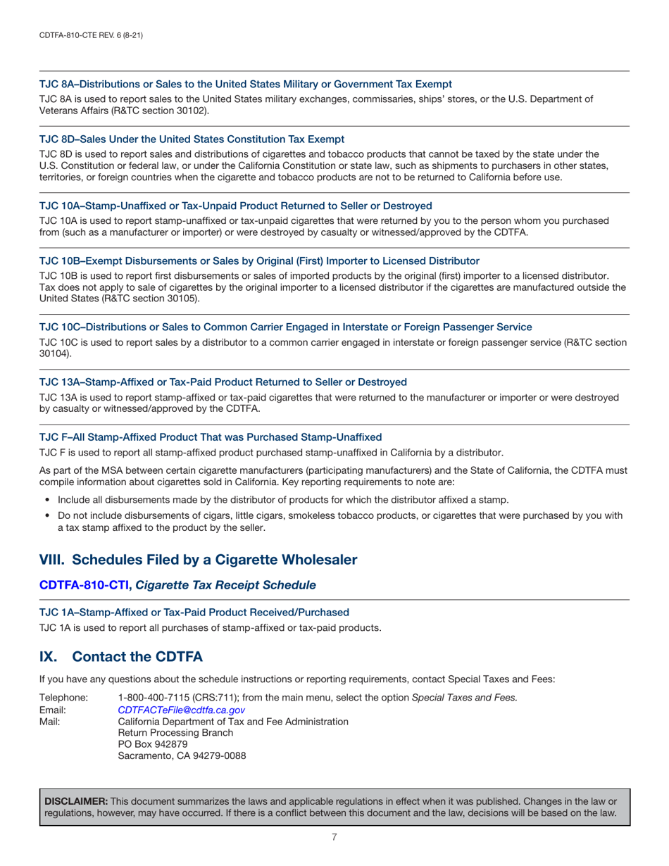 Instructions for Form CDTFA-810-CTF, CDTFA-810-CTI - California, Page 8