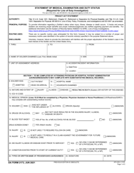 Document preview: DA Form 2173 Statement of Medical Examination and Duty Status