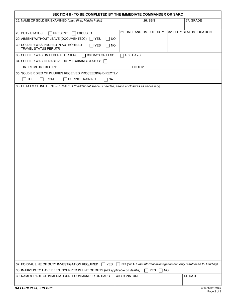 Da Form 2173 Download Fillable Pdf Or Fill Online Statement Of Medical 