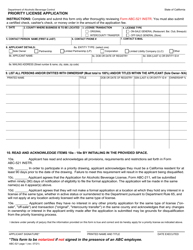 Form ABC-521 &quot;Priority License Application&quot; - California