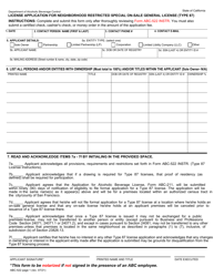 Form ABC-522 &quot;License Application for Neighborhood Restricted Special on-Sale General License (Type 87)&quot; - California