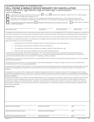 Document preview: CDOT Form 1408 Cell Phone & Mobile Device Request or Cancellation - Colorado