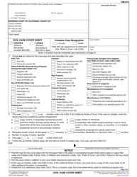 Form CM-010 &quot;Civil Case Cover Sheet&quot; - California
