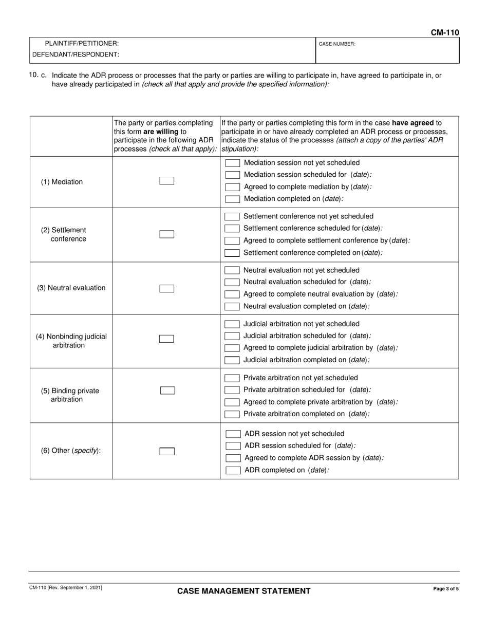 Form CM-110 Case Management Statement - California, Page 3