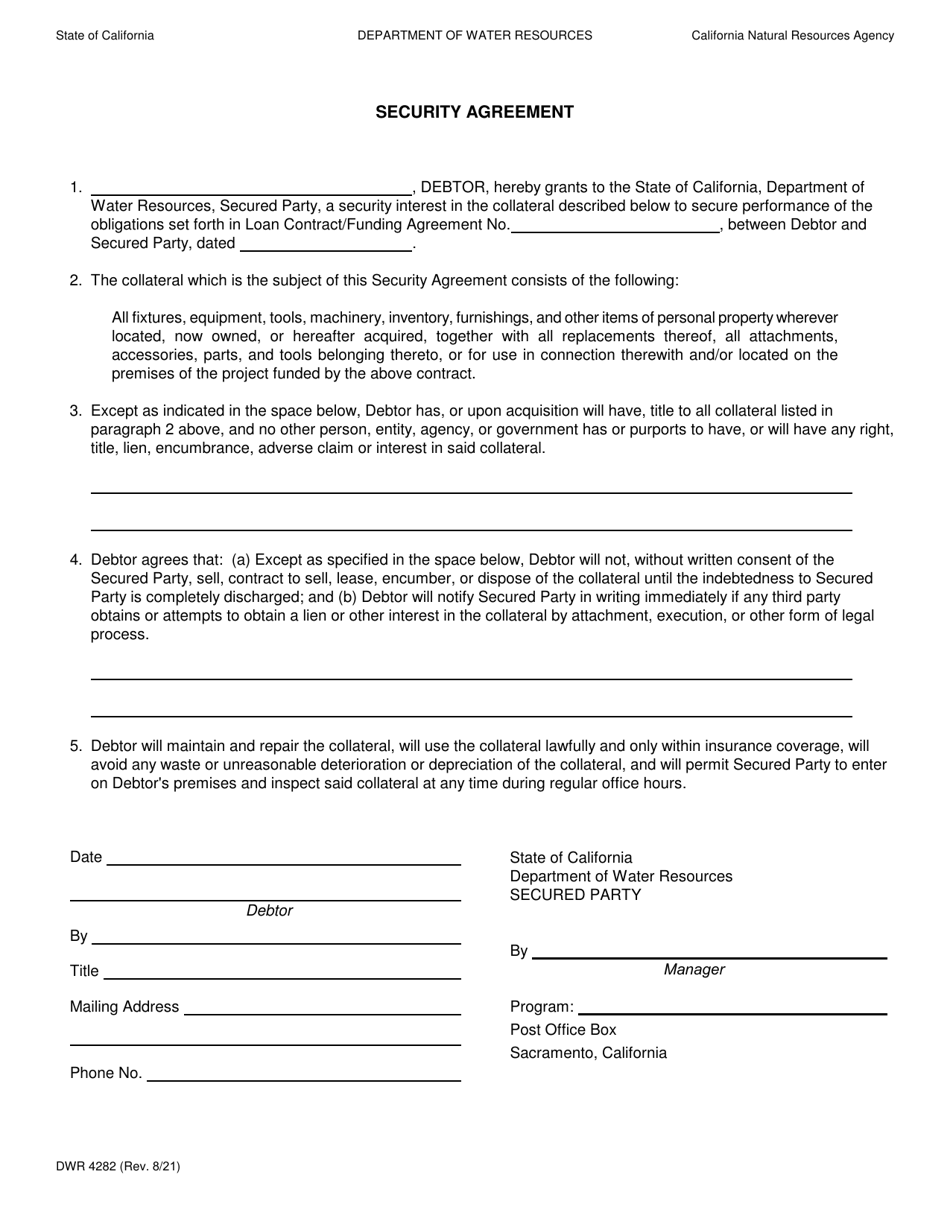 Form DWR4282 Download Fillable PDF or Fill Online Security Agreement