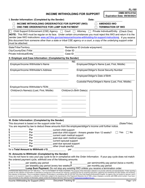 Form FL-195 Income Withholding for Support - California