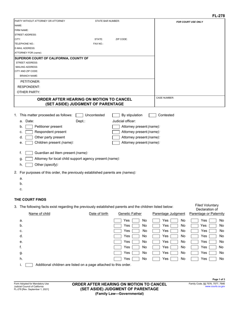 Form FL-278 Printable Pdf