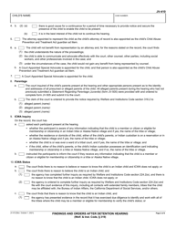 Form JV-410 Findings and Orders After Detention Hearing - California, Page 2