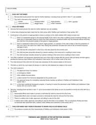 Form JV-410 Findings and Orders After Detention Hearing - California, Page 4