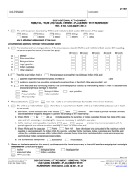 Form JV-421 &quot;Dispositional Attachment: Removal From Custodial Parent - Placement With Nonparent&quot; - California