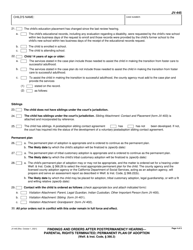 Form JV-445 &quot;Findings and Orders After Postpermanency Hearing - Parental Rights Terminated; Permanent Plan of Adoption&quot; - California, Page 4