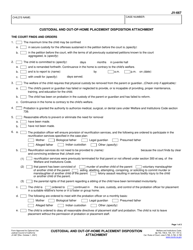 Form JV-667 &quot;Custodial and out-Of-Home Placement Disposition Attachment&quot; - California