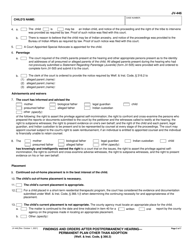 Form JV-446 &quot;Findings and Orders After Postpermanency Hearing - Permanent Plan Other Than Adoption&quot; - California, Page 2