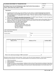 Document preview: CDOT Form 893 Information for Determining Dbe Participation When a Joint Venture Includes a Dbe - Colorado