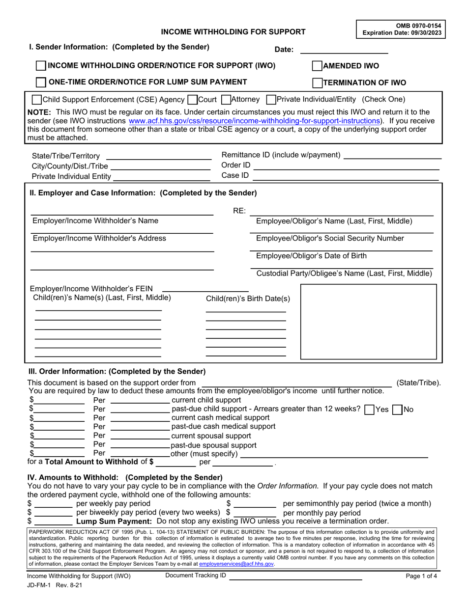 Form JD-FM-1 Income Withholding for Support - Connecticut, Page 1