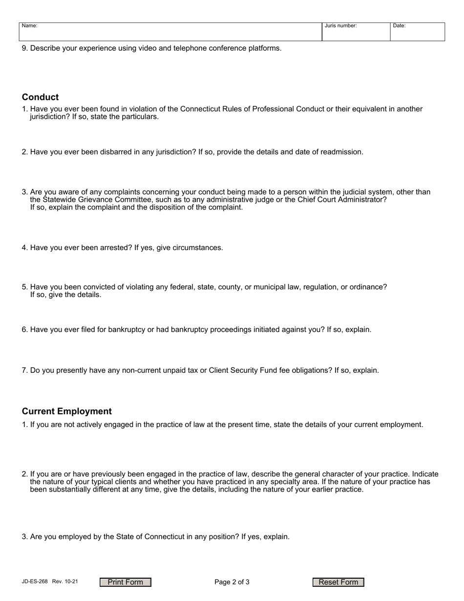 Form JD-ES-268 Application for Appointment as a Magistrate (Pursuant to C.g.s. 51-193l) - Connecticut, Page 2