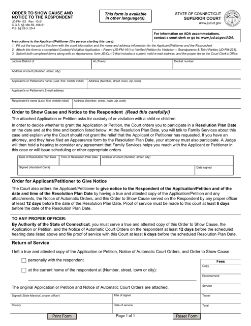 Form JD-FM-162 Order to Show Cause and Notice to the Respondent - Connecticut