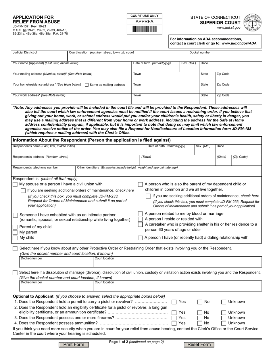 Form JD-FM-137 Download Fillable PDF or Fill Online Application for ...