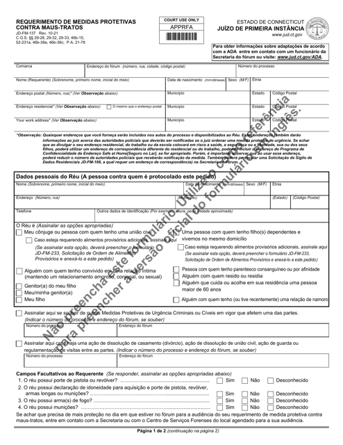 Form JD-FM-137PT Application for Relief From Abuse - Connecticut (Portuguese)