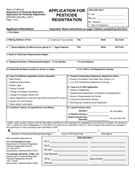 Form DPR-REG-030 &quot;Application for Pesticide Registration&quot; - California