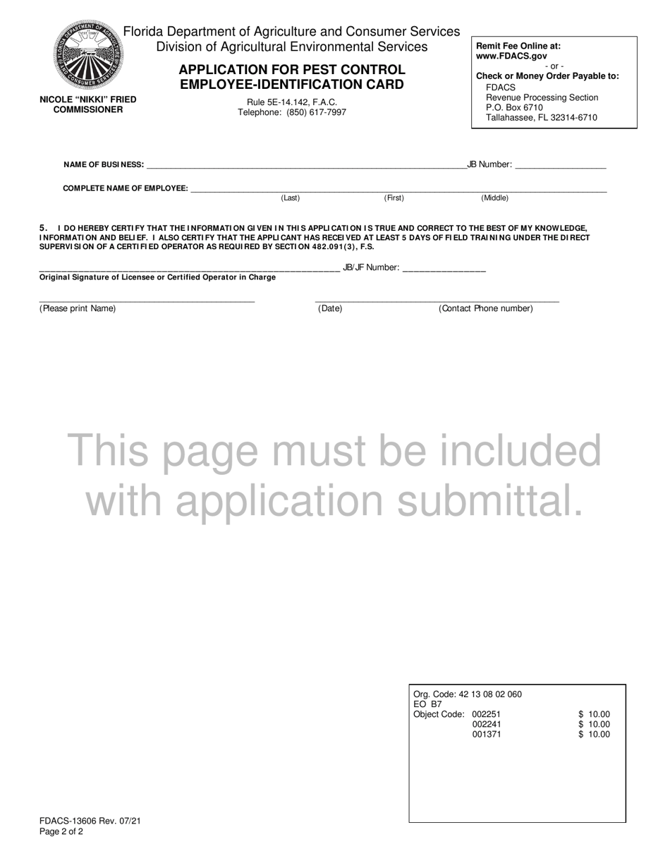 Form FDACS-13606 Download Fillable PDF or Fill Online Application for ...