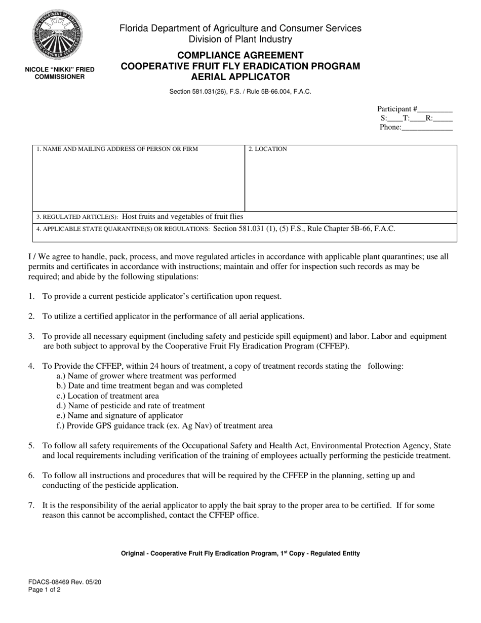 Form FDACS-08469 Compliance Agreement Cooperative Fruit Fly Eradication Program Aerial Applicator - Florida, Page 1