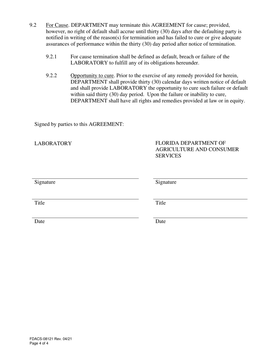 Form FDACS-08121 Designated Laboratory Compliance Agreement - Florida, Page 4