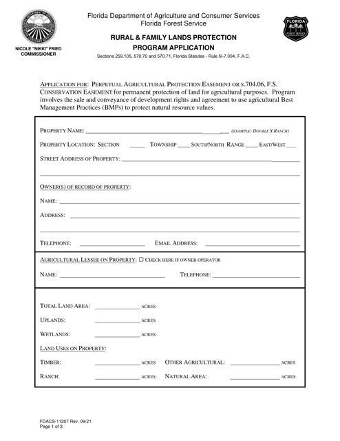 Form FDACS-11207 Rural & Family Lands Protection Program Application - Florida