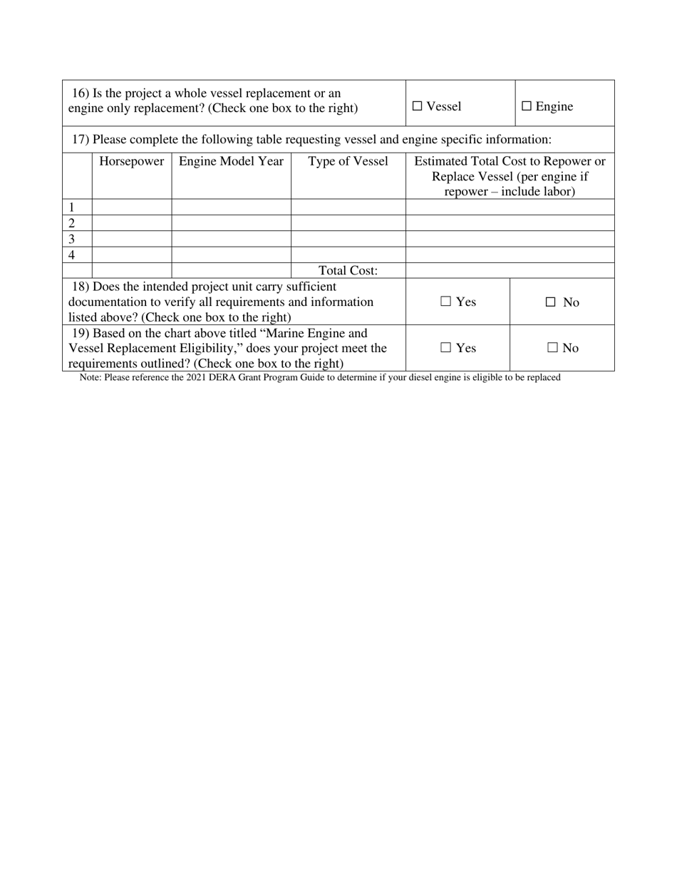Marine Vessel and Diesel Engine Replacement Application Worksheet - Florida, Page 3