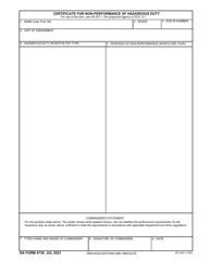Document preview: DA Form 4730 Certificate for Non-performance of Hazardous Duty
