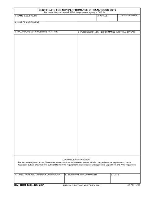 DA Form 4730  Printable Pdf